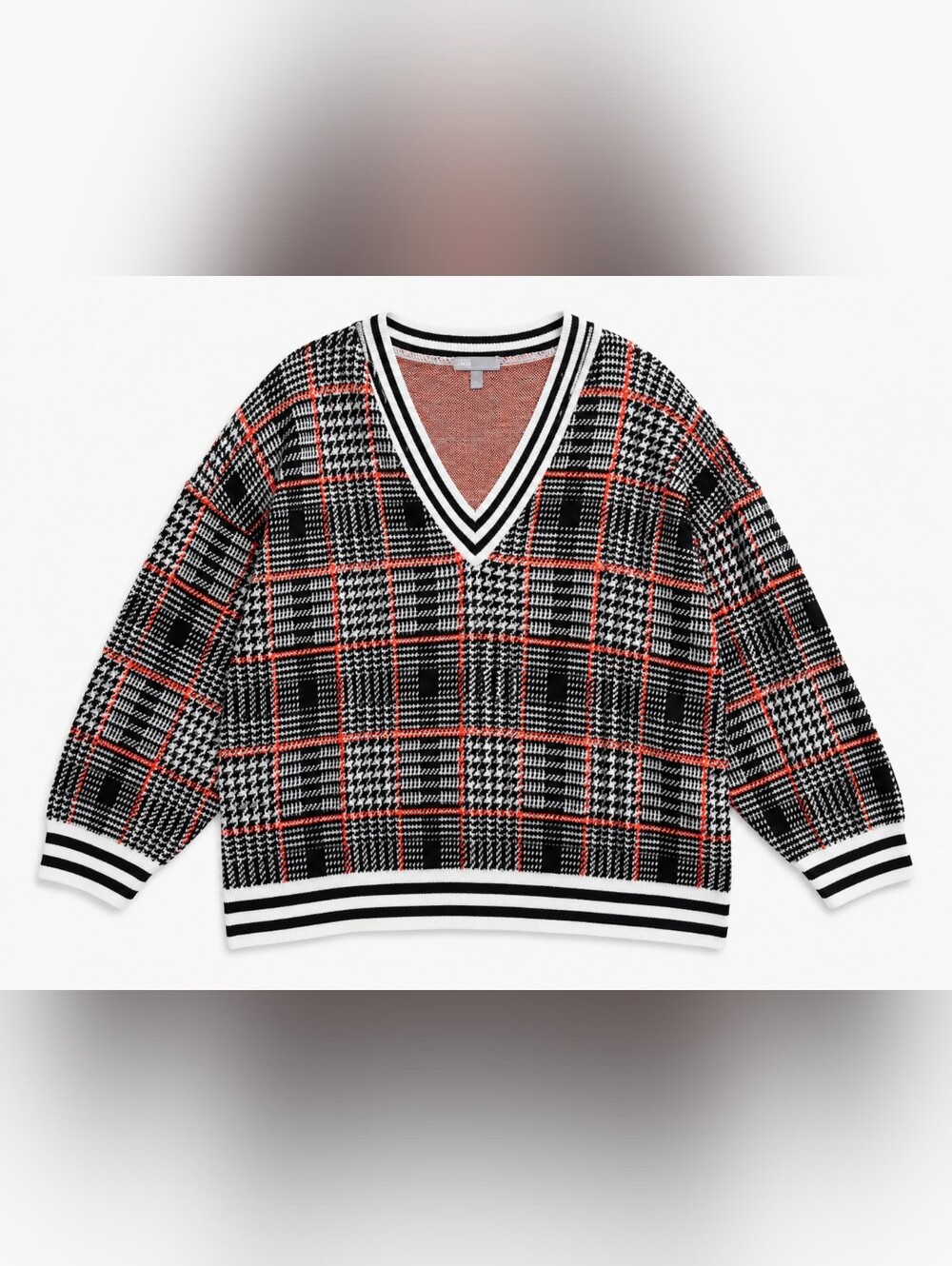 Plus Size ASOS Oversized V-Neck Sweater In Black And White W/ Orange Size 24 - Picture 3 of 5
